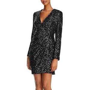 O.P.T NWT Black Luna Velvet Sequin Wrap Dress SMALL
